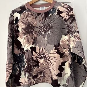 adidas Floral Printed Loose Fit Sweatshirt - Size L - Purple & Brown - NWT